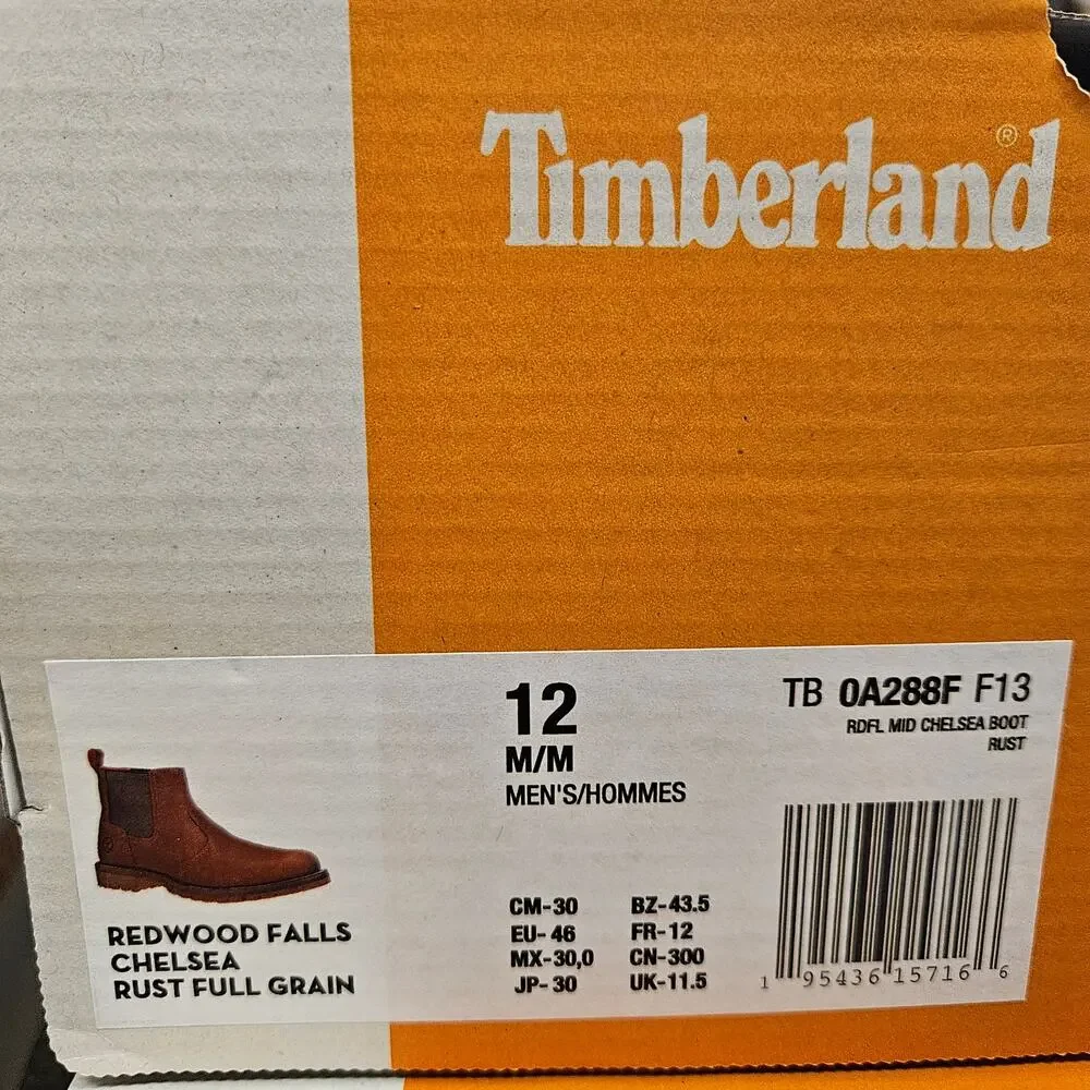 TIMBERLAND MEN'S 12 REDWOOD FALLS CHELSEA BOOT RUST FULL GRAIN NIB
